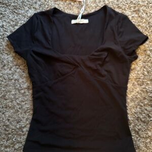Stretchy Black Twist Front Short Sleeve Women's Top